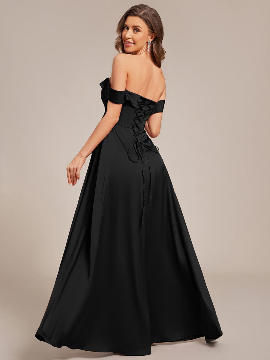 SKYE|Off Shoulder Lace-Up High Slit Satin Bridesmaid Dress