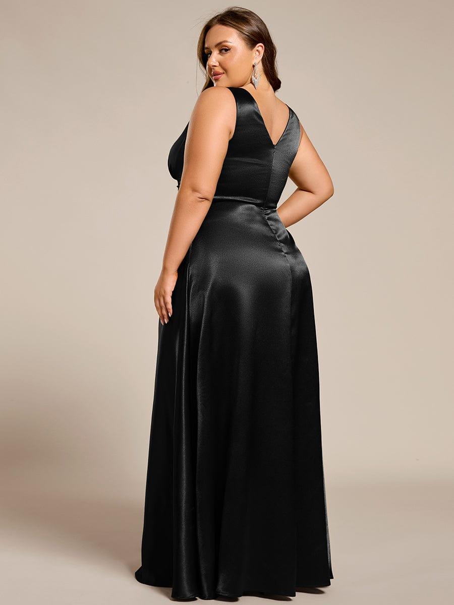 INDY|V-neck Empire Waist Satin Maxi Bridesmaid Dress with Pockets