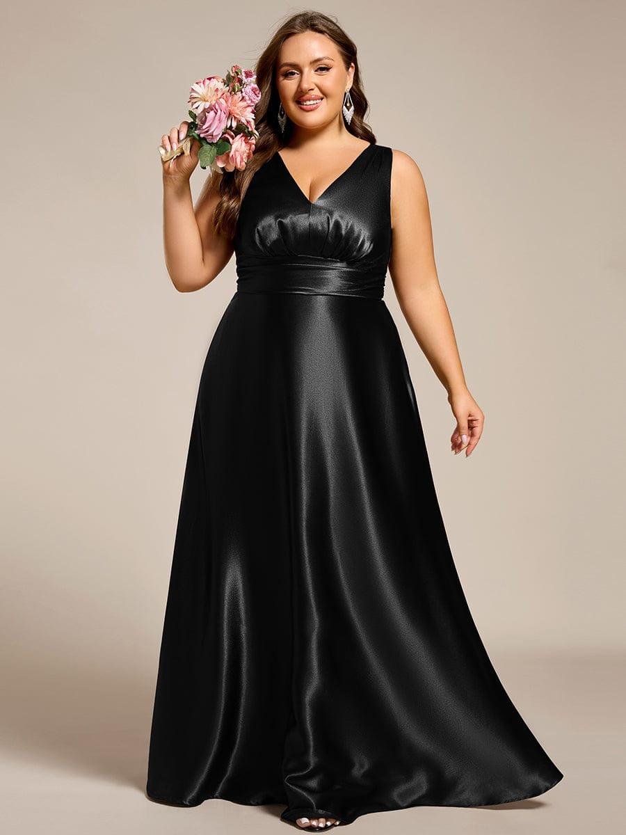 INDY|V-neck Empire Waist Satin Maxi Bridesmaid Dress with Pockets