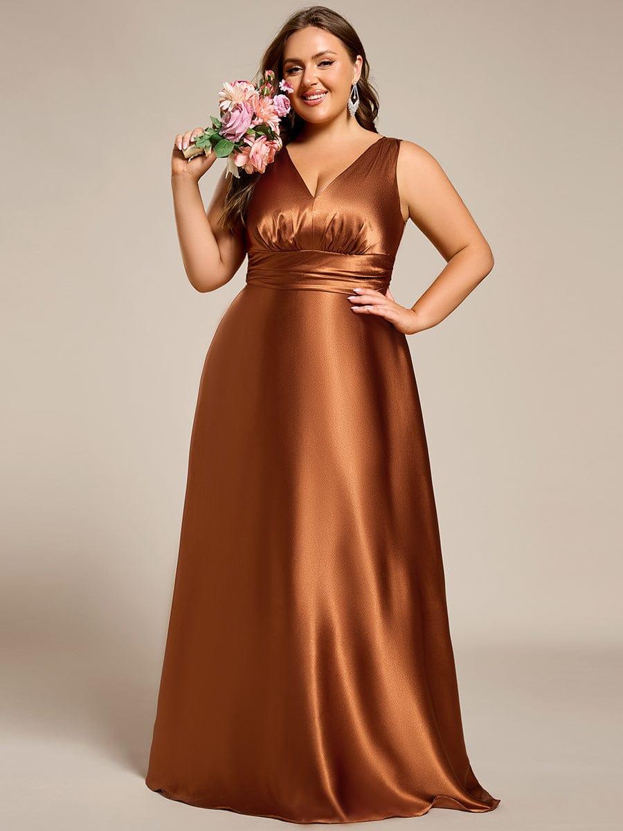 INDY|V-neck Empire Waist Satin Maxi Bridesmaid Dress with Pockets