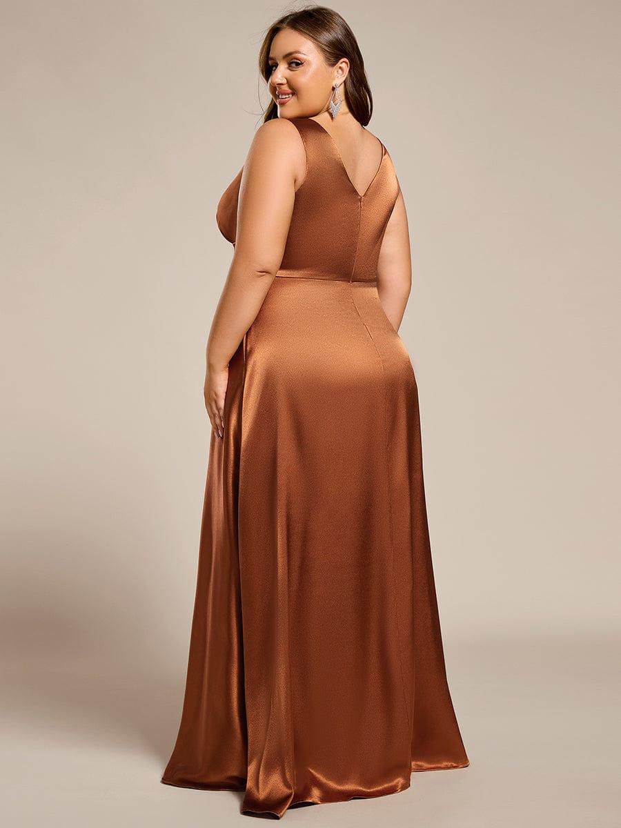 INDY|V-neck Empire Waist Satin Maxi Bridesmaid Dress with Pockets