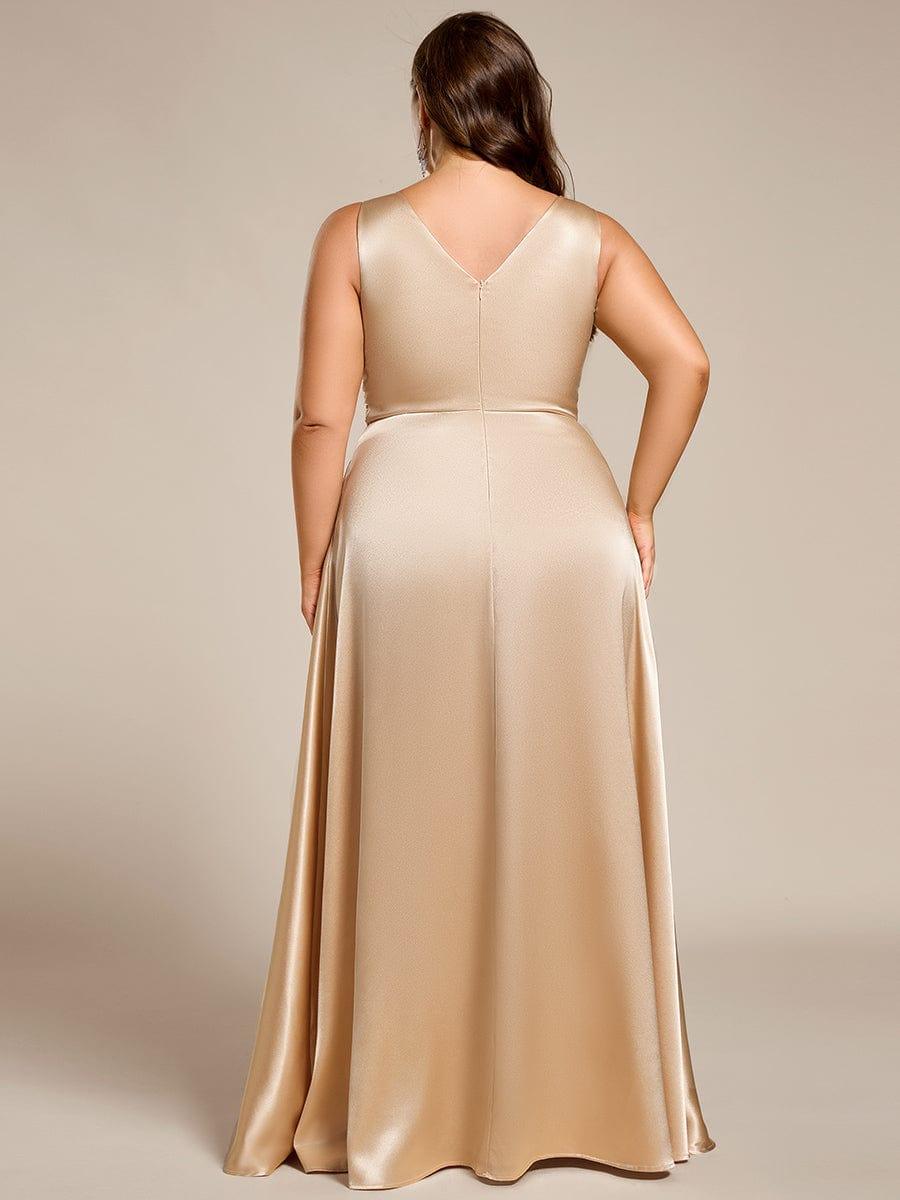 INDY|V-neck Empire Waist Satin Maxi Bridesmaid Dress with Pockets