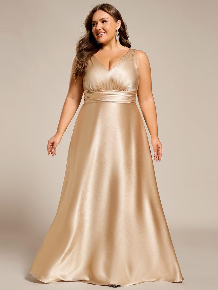 pretty INDY|Plus Size Satin Empire Waist Maxi Bridesmaid Dress with Pockets