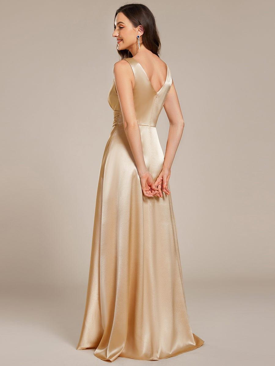 INDY|V-neck Empire Waist Satin Maxi Bridesmaid Dress with Pockets