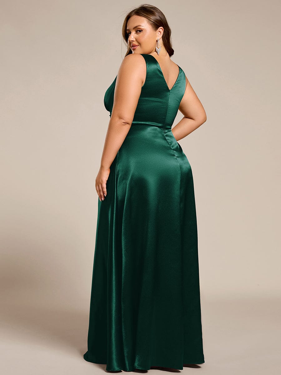 INDY|V-neck Empire Waist Satin Maxi Bridesmaid Dress with Pockets