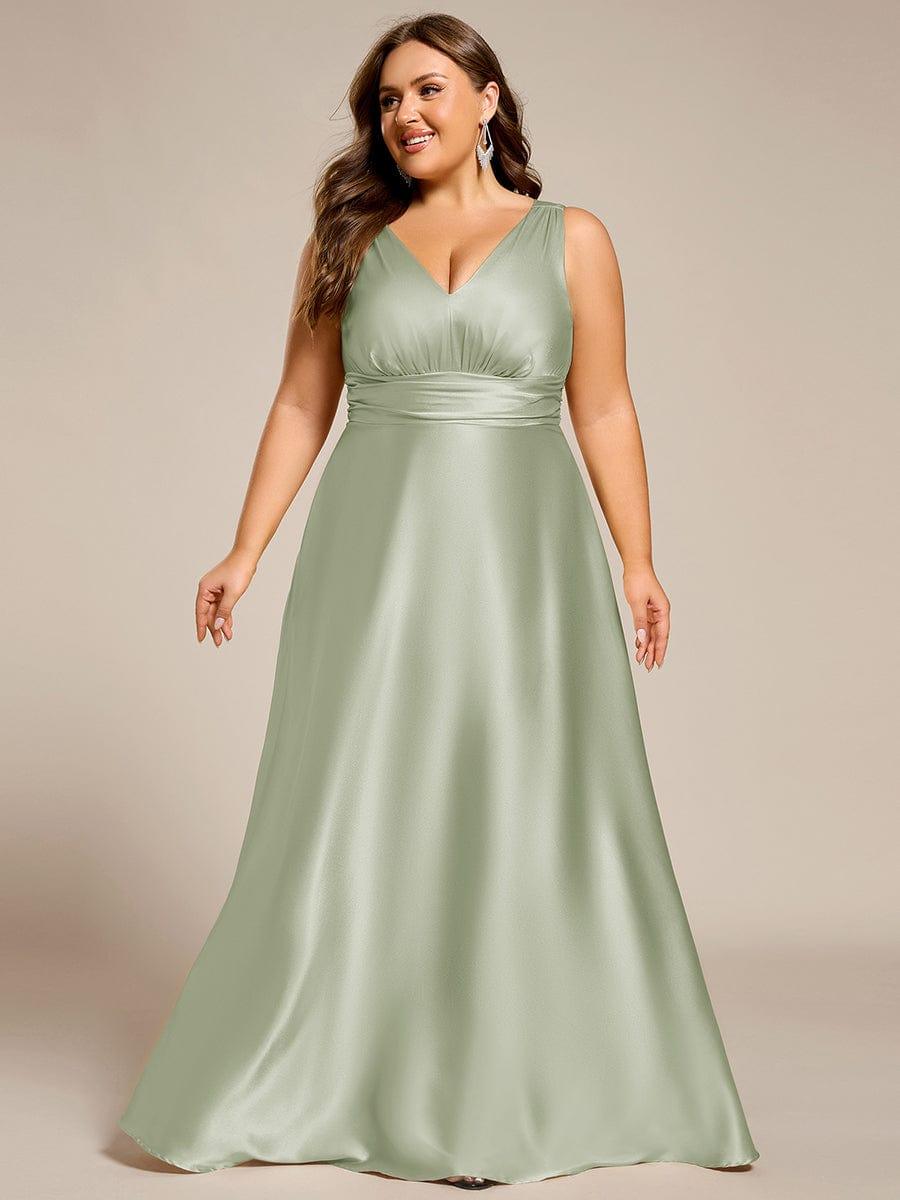 INDY|V-neck Empire Waist Satin Maxi Bridesmaid Dress with Pockets