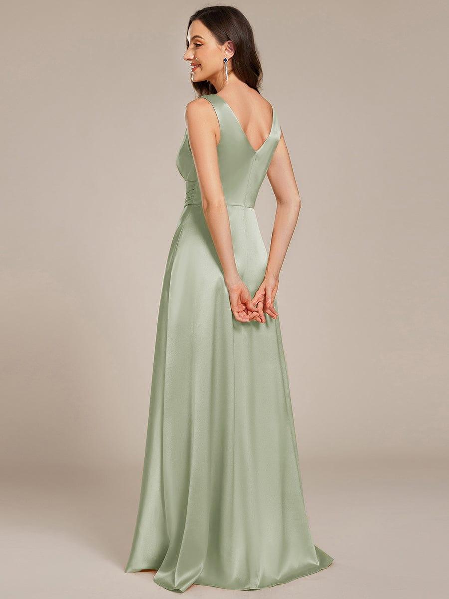INDY|V-neck Empire Waist Satin Maxi Bridesmaid Dress with Pockets