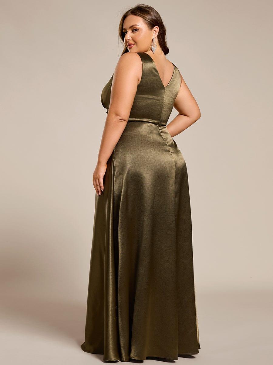 INDY|V-neck Empire Waist Satin Maxi Bridesmaid Dress with Pockets