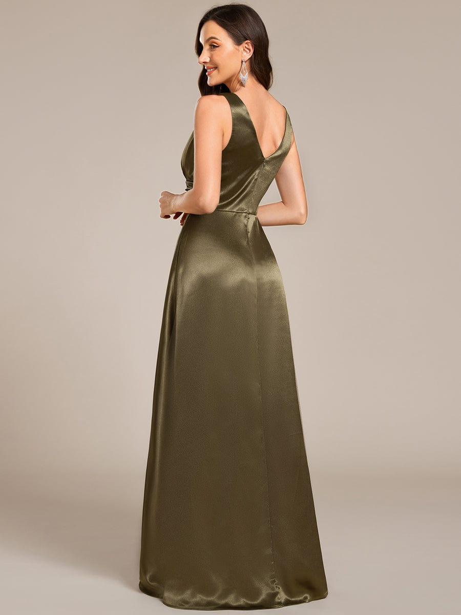 INDY|V-neck Empire Waist Satin Maxi Bridesmaid Dress with Pockets