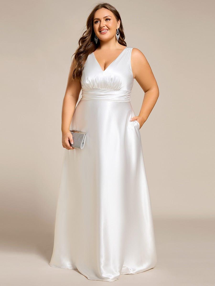 INDY|V-neck Empire Waist Satin Maxi Bridesmaid Dress with Pockets