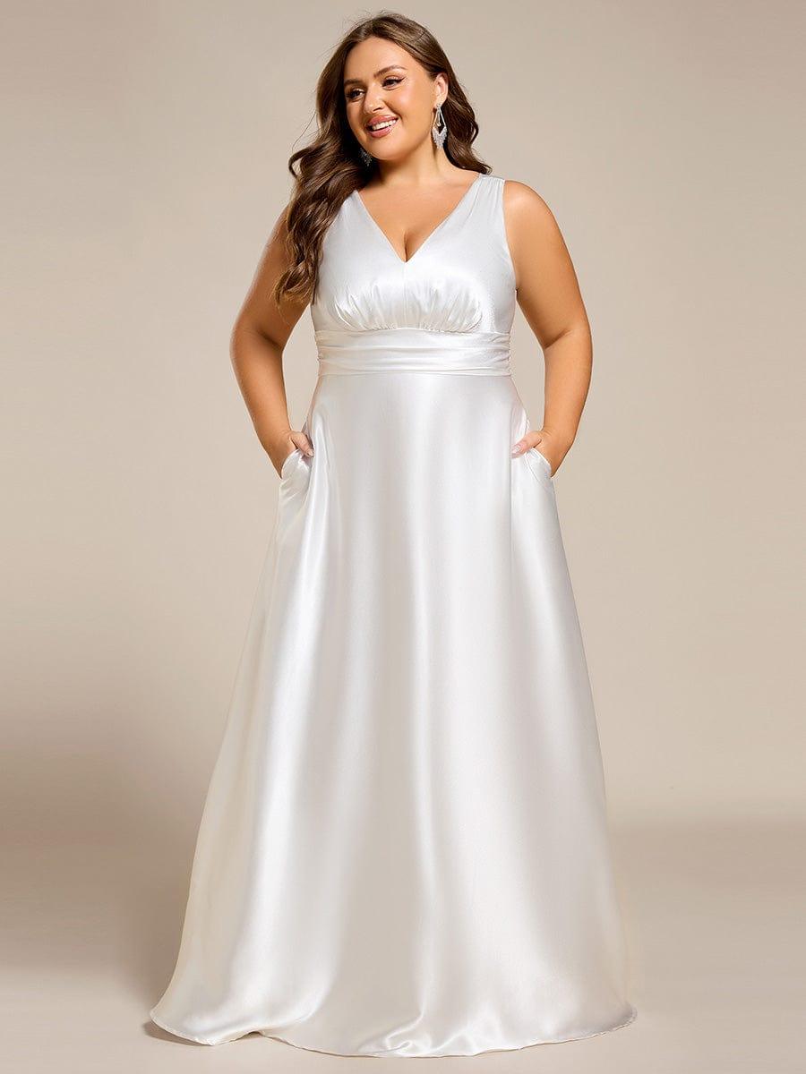 INDY|V-neck Empire Waist Satin Maxi Bridesmaid Dress with Pockets