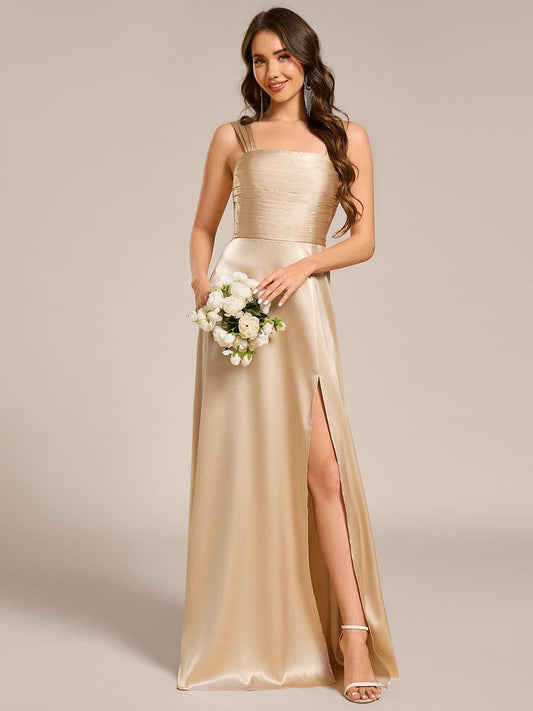 NOVALEE|Square Neck Satin Maxi Bridesmaid Dress with Front Slit
