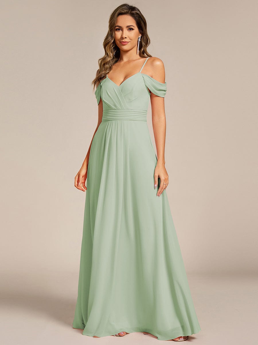 LIANNE|Spaghetti Strap V-Neck Pleated A-Line Bridesmaid Dress