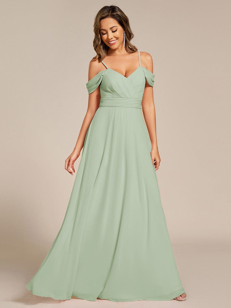 LIANNE|Spaghetti Strap V-Neck Pleated A-Line Bridesmaid Dress