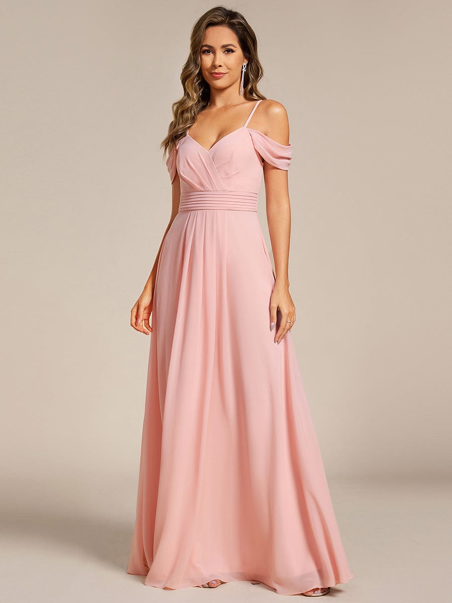 LIANNE|Spaghetti Strap V-Neck Pleated A-Line Bridesmaid Dress