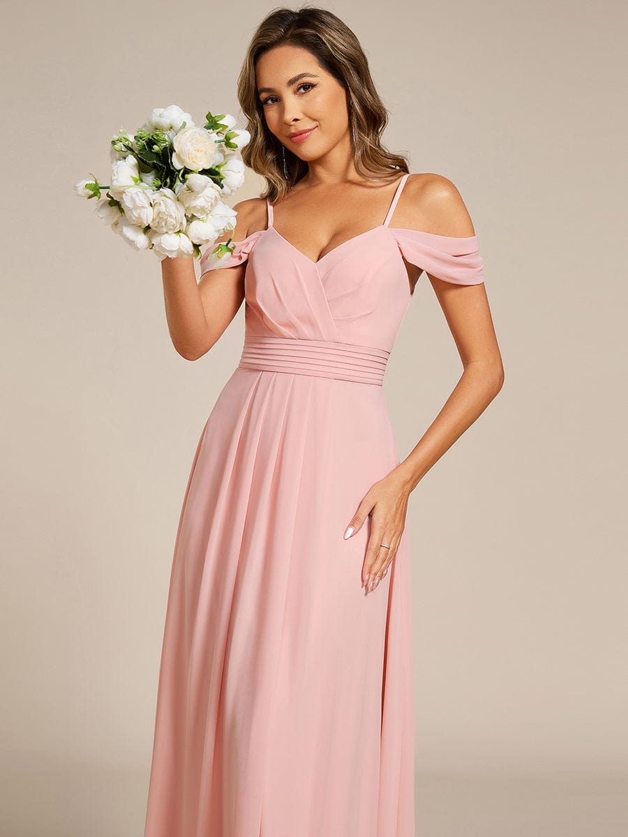 LIANNE|Spaghetti Strap V-Neck Pleated A-Line Bridesmaid Dress