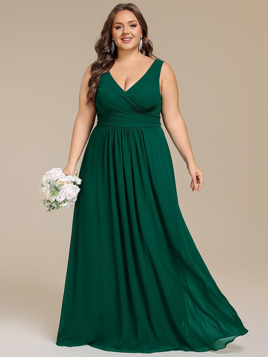 SAUYER|Strapless Pleated V-Neck A-Line Maxi Chiffon Bridesmaid Dress