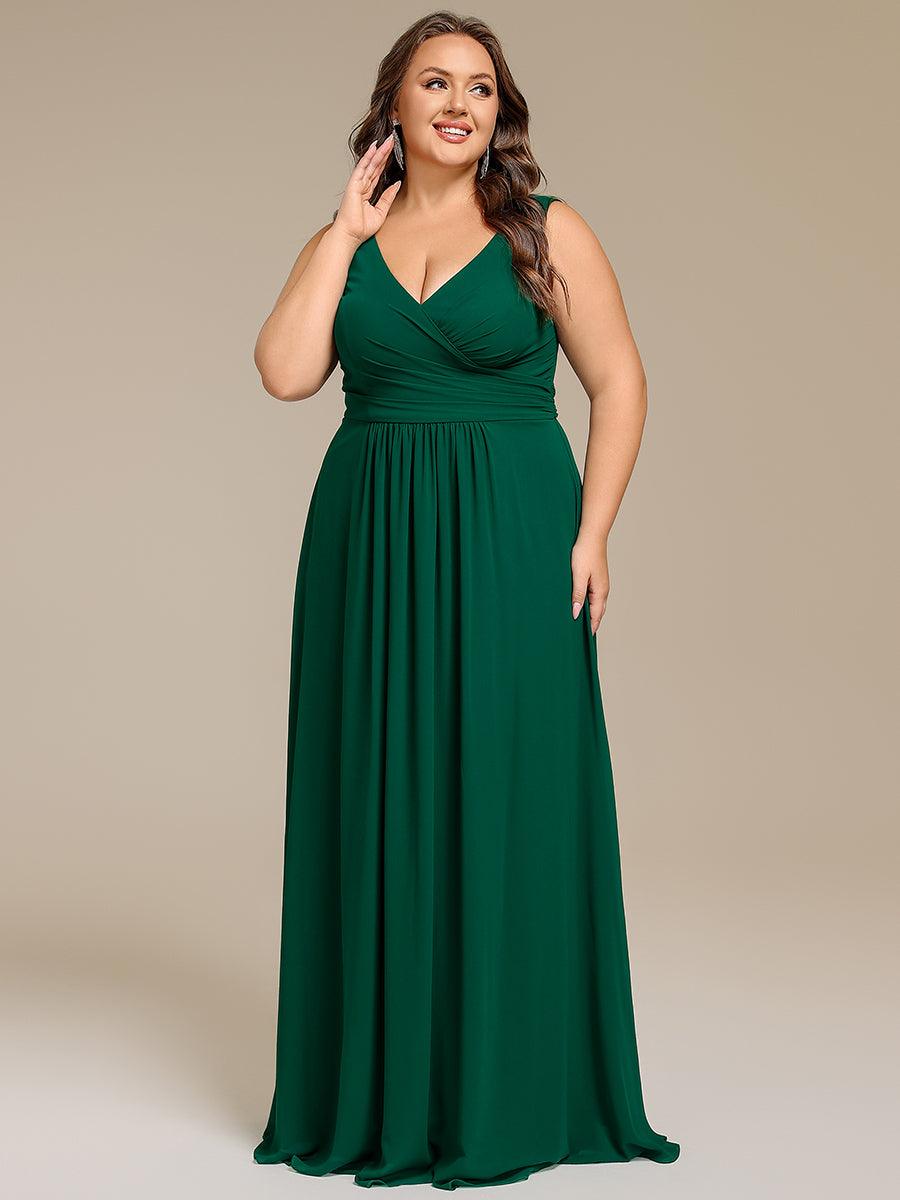 SAUYER|Strapless Pleated V-Neck A-Line Maxi Chiffon Bridesmaid Dress