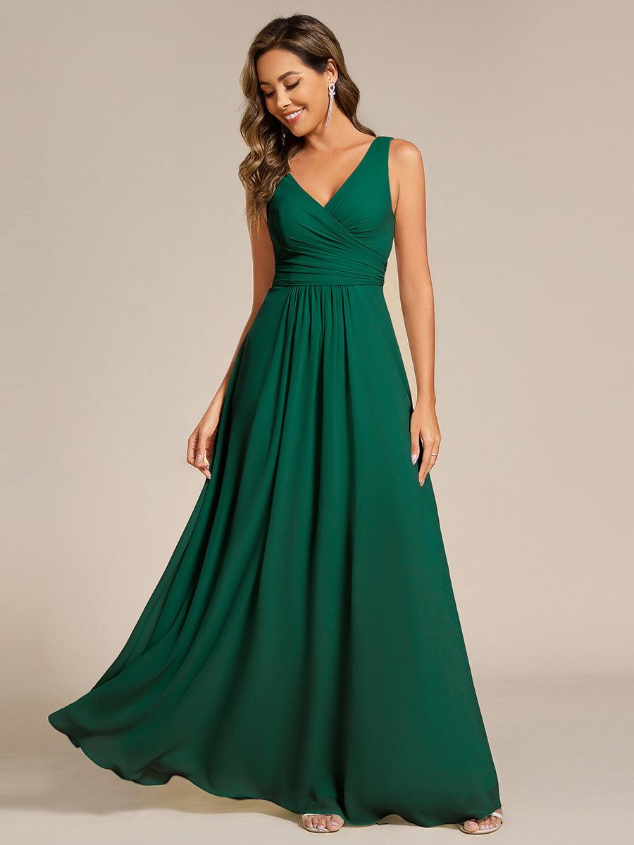 SAUYER|Strapless Pleated V-Neck A-Line Maxi Chiffon Bridesmaid Dress