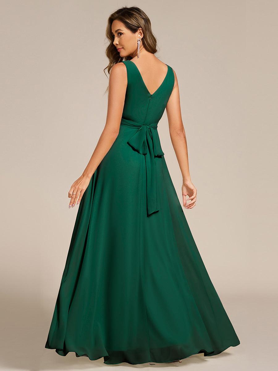 SAUYER|Strapless Pleated V-Neck A-Line Maxi Chiffon Bridesmaid Dress