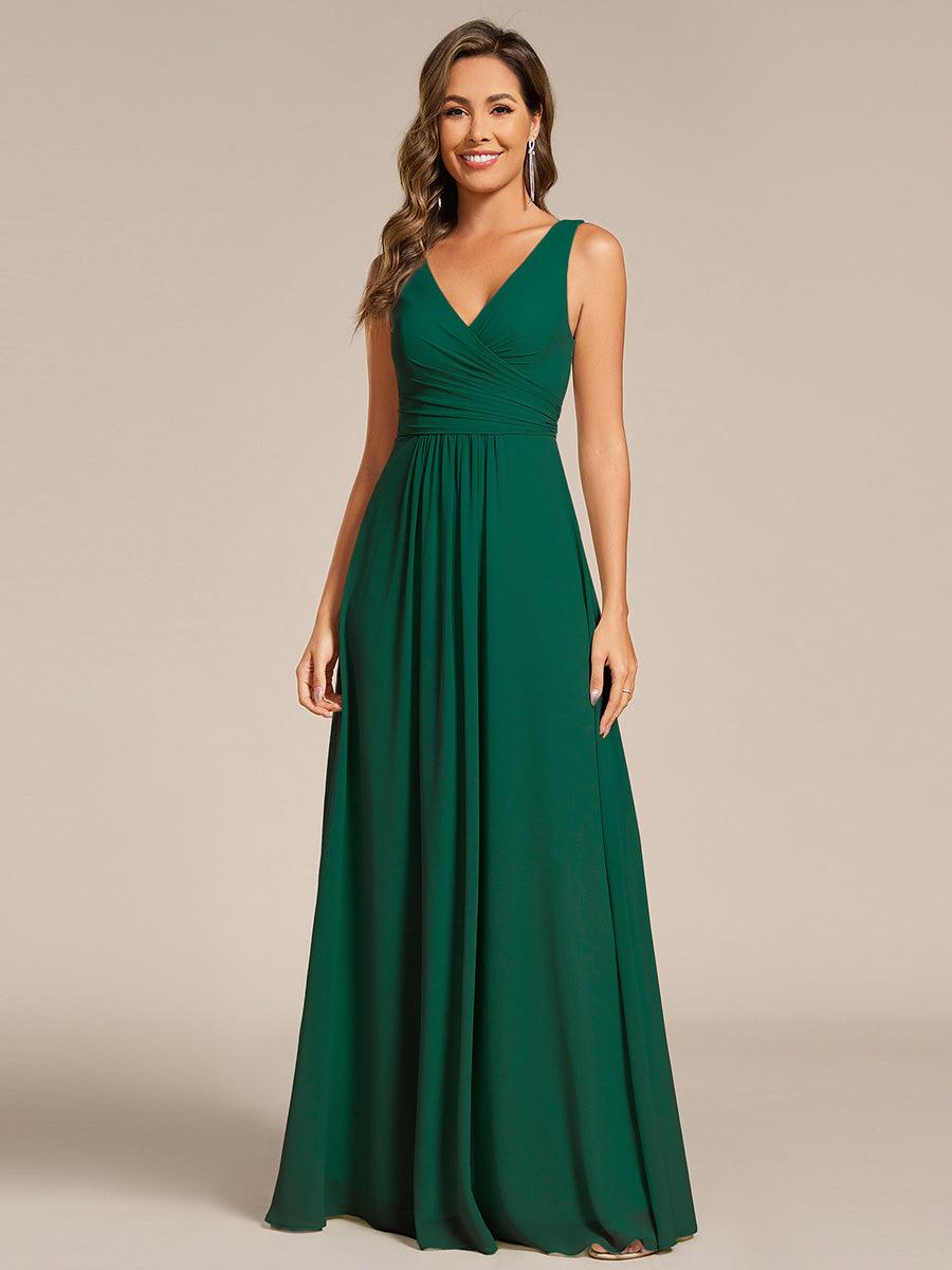 SAUYER|Strapless Pleated V-Neck A-Line Maxi Chiffon Bridesmaid Dress