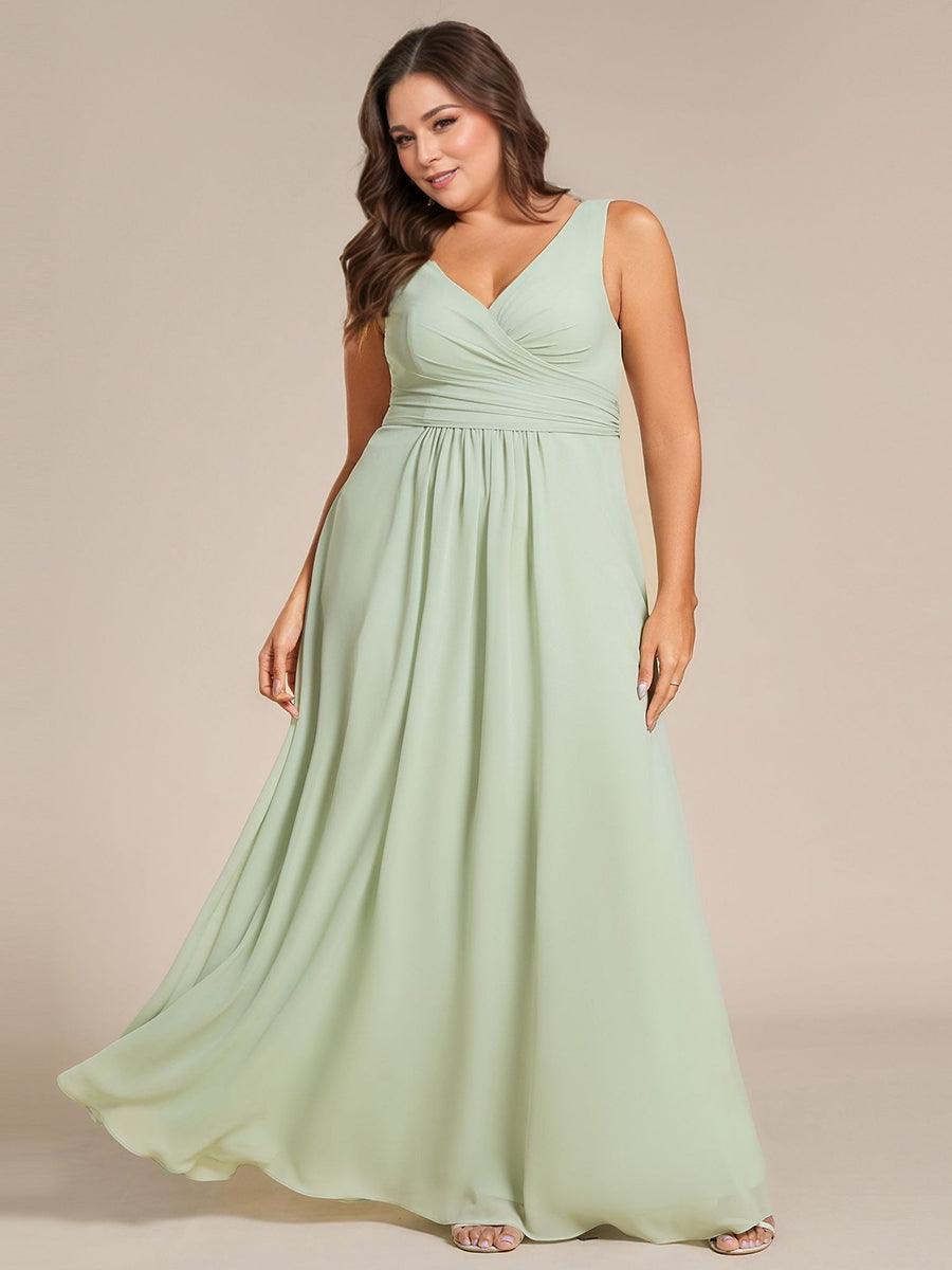 SAUYER|Strapless Pleated V-Neck A-Line Maxi Chiffon Bridesmaid Dress