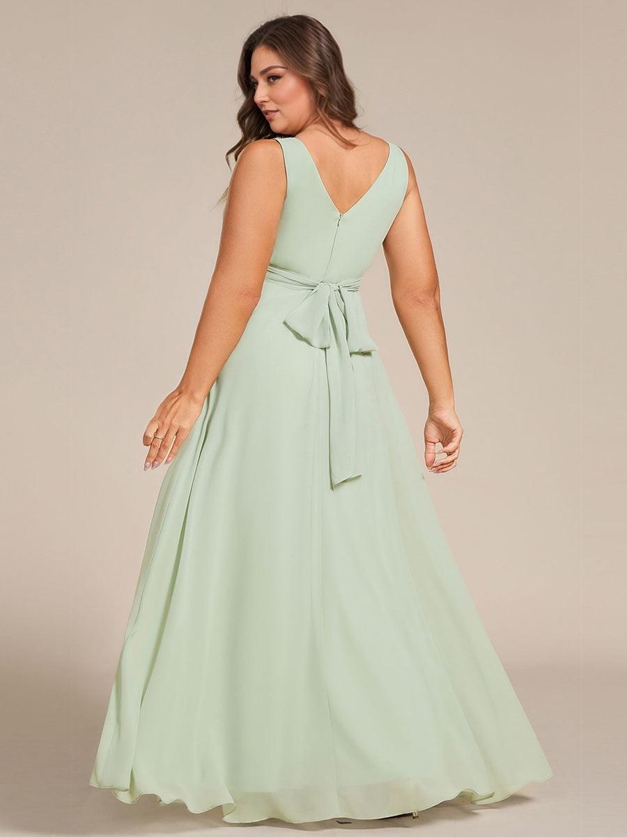SAUYER|Strapless Pleated V-Neck A-Line Maxi Chiffon Bridesmaid Dress