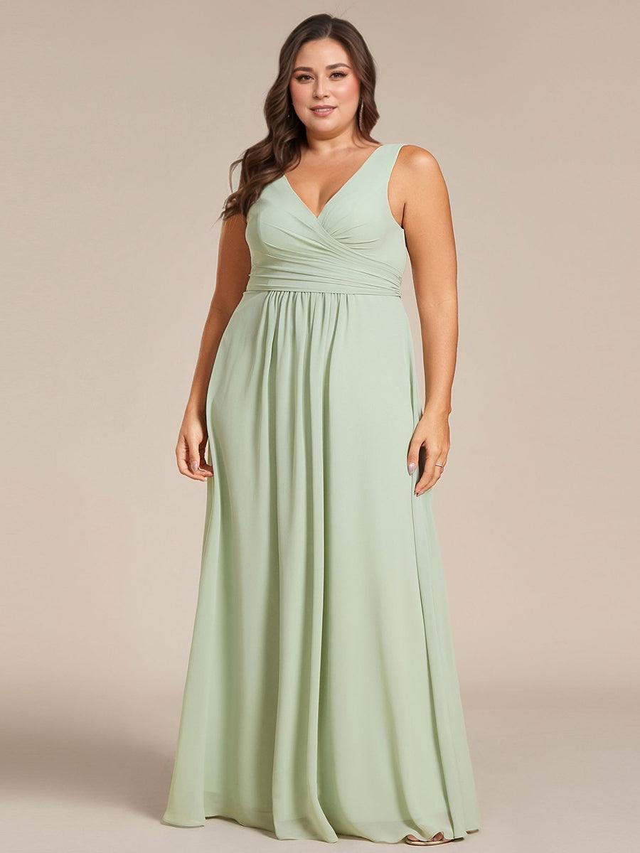 SAUYER|Strapless Pleated V-Neck A-Line Maxi Chiffon Bridesmaid Dress