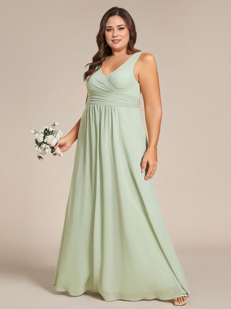 SAUYER|Strapless Pleated V-Neck A-Line Maxi Chiffon Bridesmaid Dress
