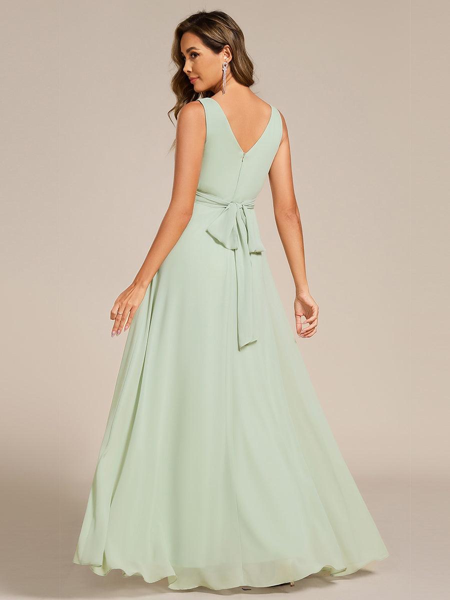 SAUYER|Strapless Pleated V-Neck A-Line Maxi Chiffon Bridesmaid Dress