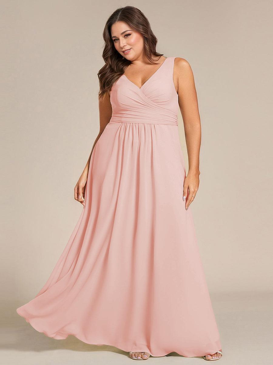 SAUYER|Strapless Pleated V-Neck A-Line Maxi Chiffon Bridesmaid Dress