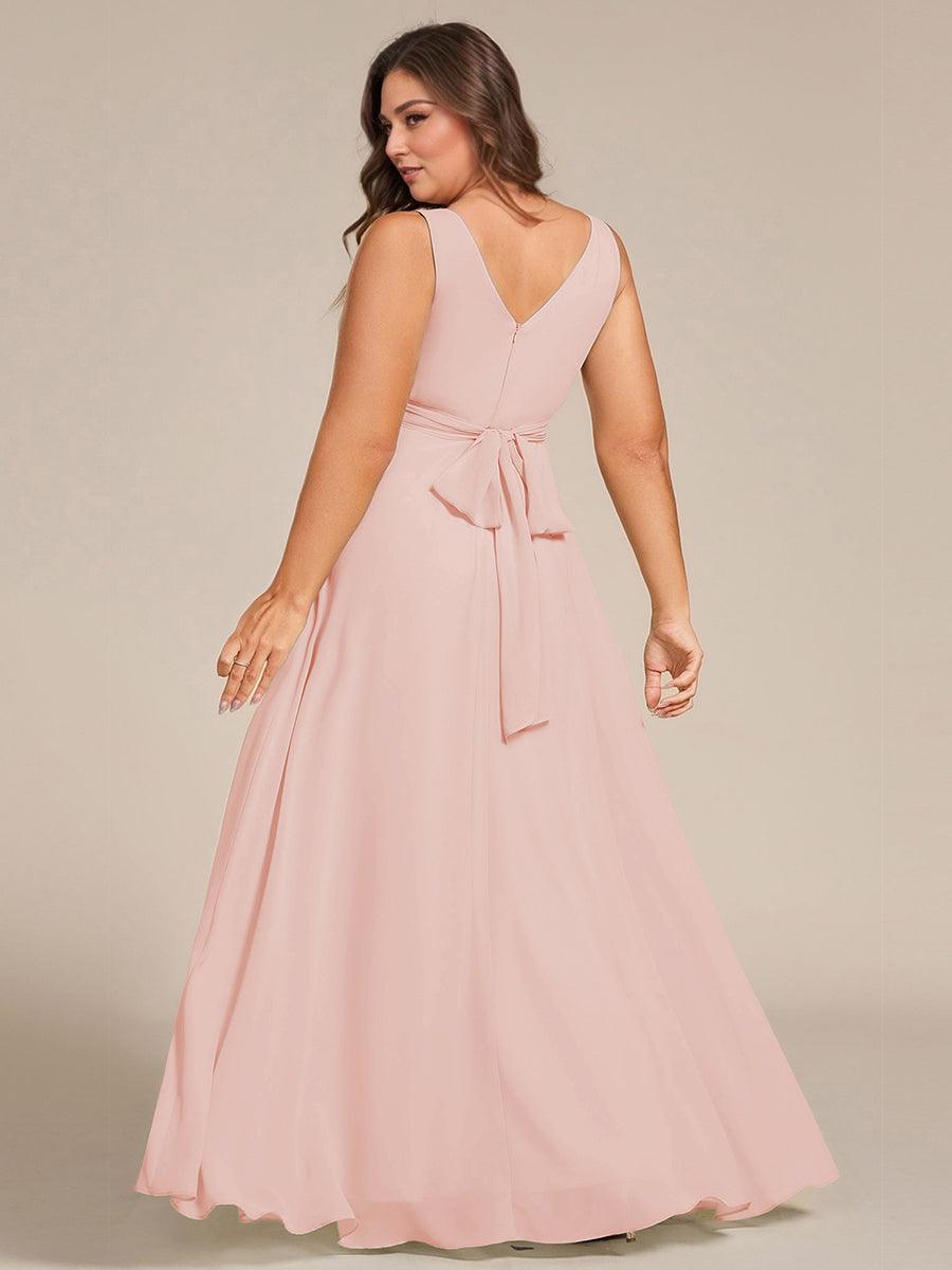 SAUYER|Strapless Pleated V-Neck A-Line Maxi Chiffon Bridesmaid Dress