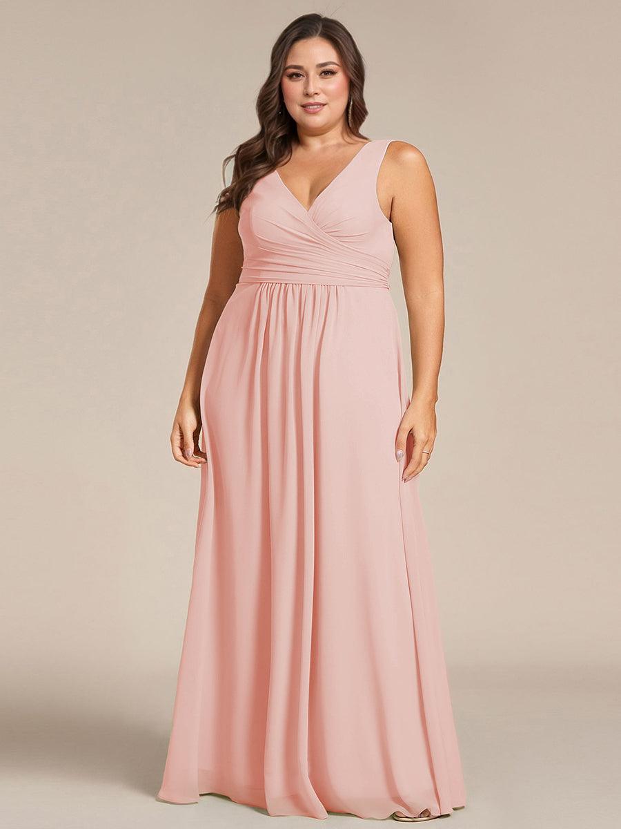 SAUYER|Strapless Pleated V-Neck A-Line Maxi Chiffon Bridesmaid Dress