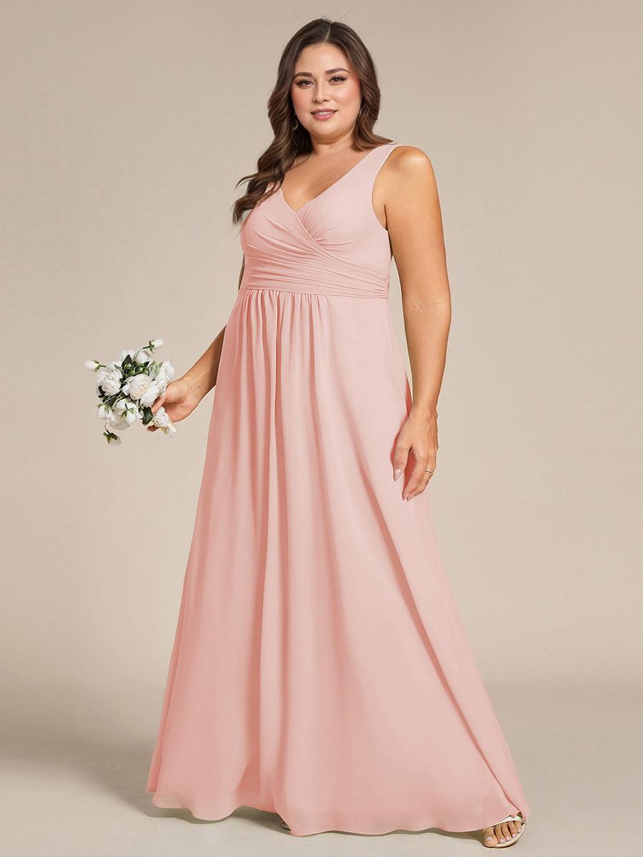 SAUYER|Strapless Pleated V-Neck A-Line Maxi Chiffon Bridesmaid Dress