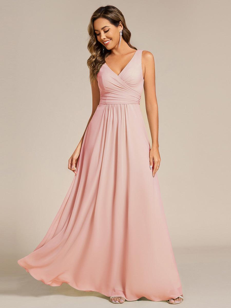 SAUYER|Strapless Pleated V-Neck A-Line Maxi Chiffon Bridesmaid Dress