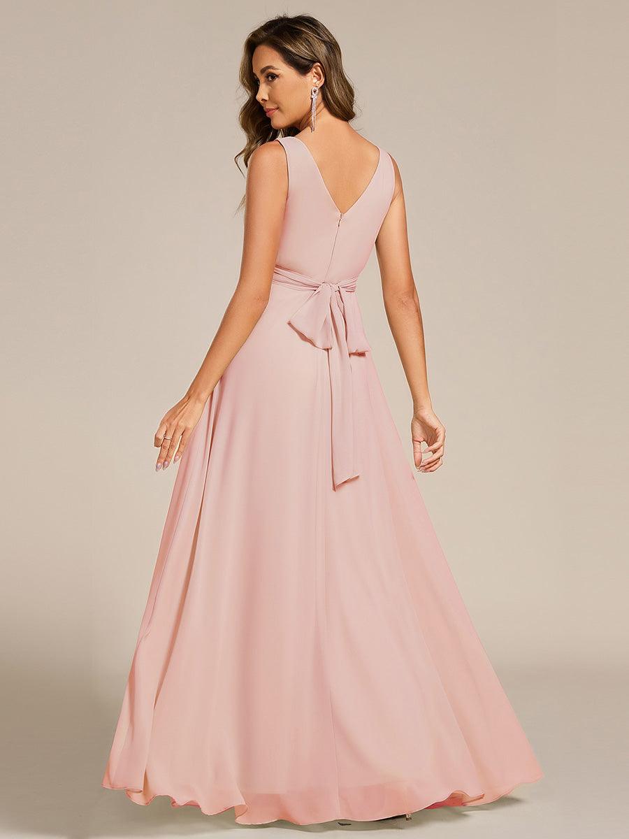SAUYER|Strapless Pleated V-Neck A-Line Maxi Chiffon Bridesmaid Dress