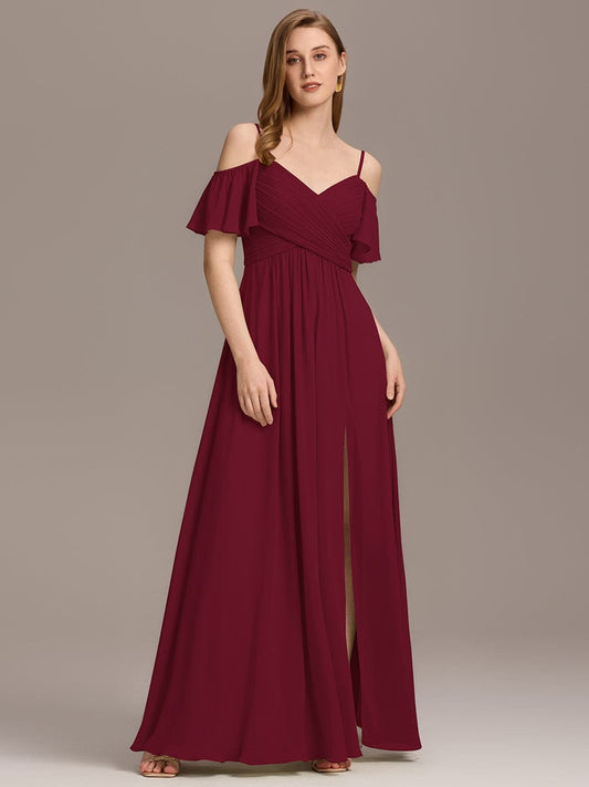 GRACIE|Off-Shoulder Ruched High Split Bridesmaid Dress