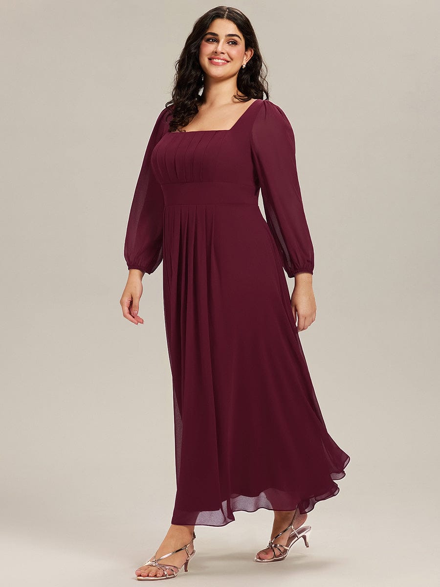 pretty LYDIA|Plus Size See-through Chiffon Lantern Sleeve Bridesmaid Dress