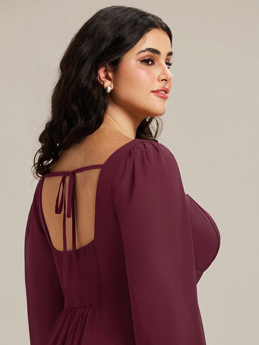 pretty LYDIA|Plus Size See-through Chiffon Lantern Sleeve Bridesmaid Dress