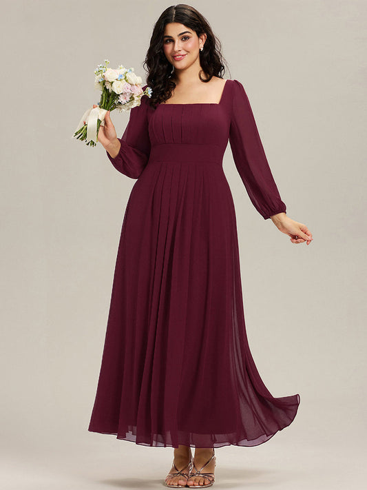 pretty LYDIA|Plus Size See-through Chiffon Lantern Sleeve Bridesmaid Dress