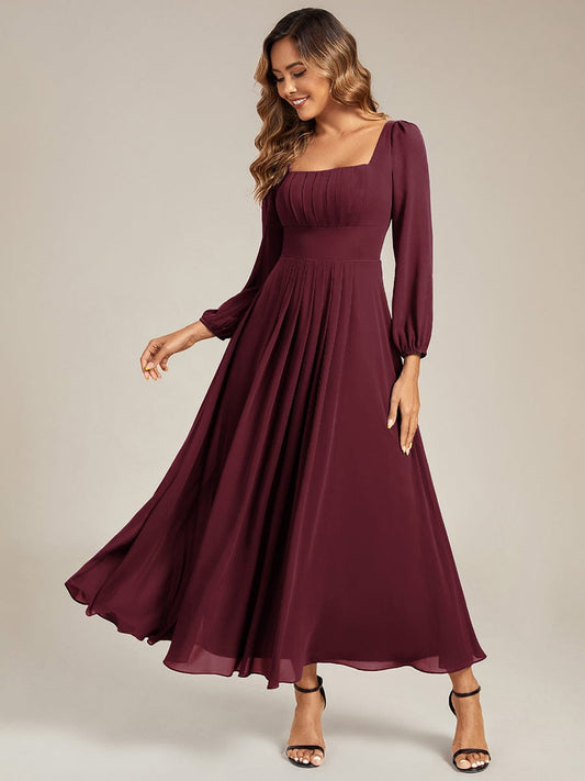 LYDIA|See-through Chiffon Lantern Sleeve Bridesmaid Dress