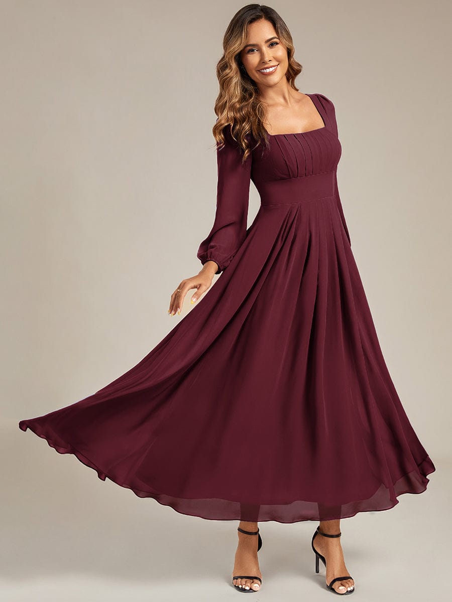 LYDIA|See-through Chiffon Lantern Sleeve Bridesmaid Dress