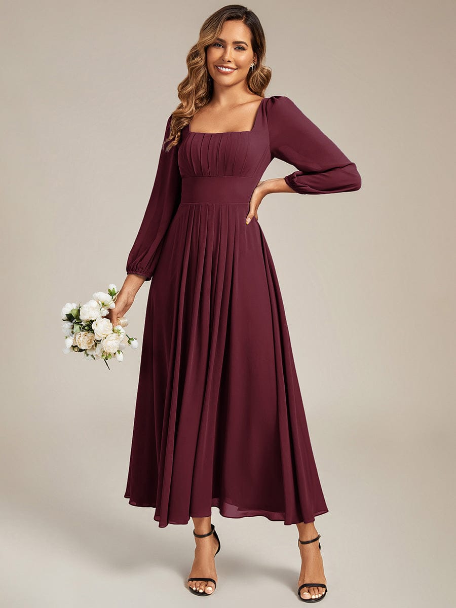 LYDIA|See-through Chiffon Lantern Sleeve Bridesmaid Dress