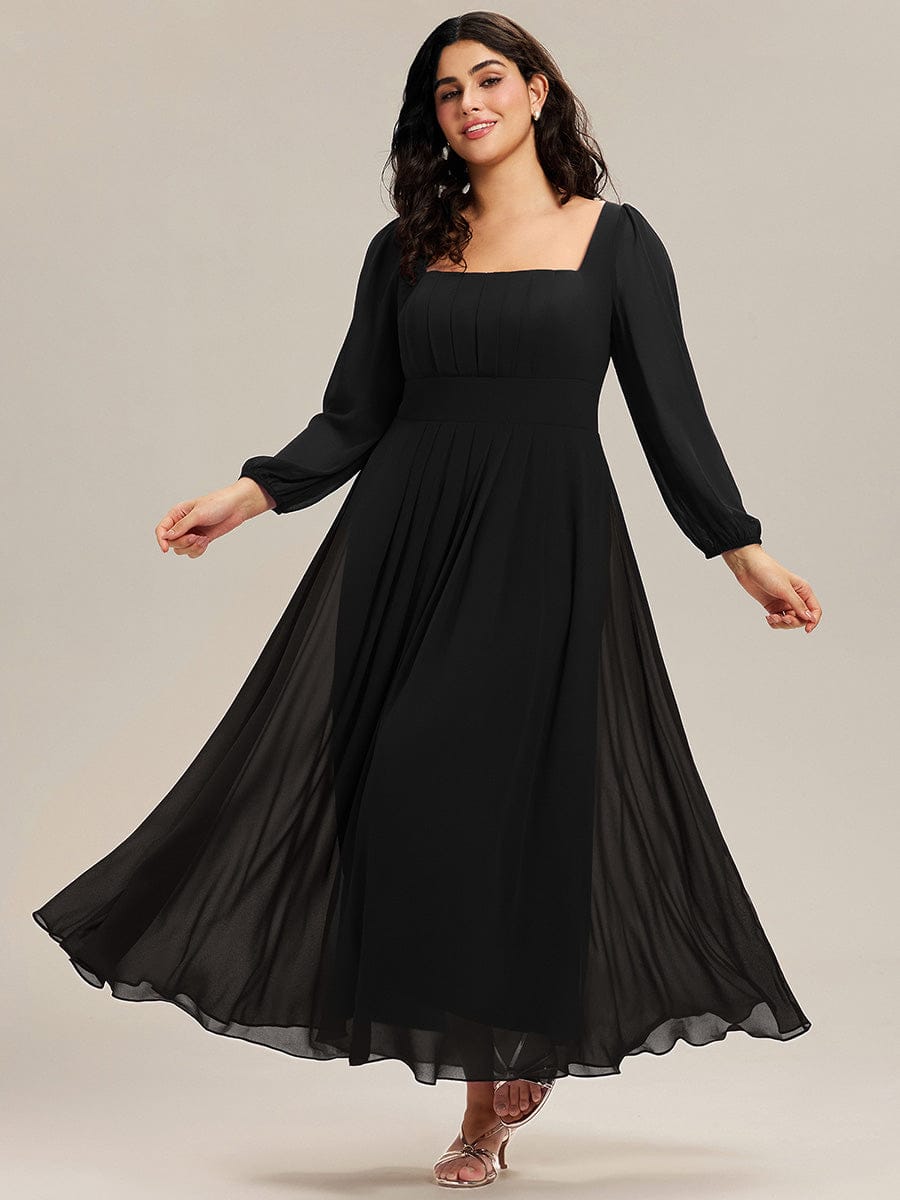 pretty LYDIA|Plus Size See-through Chiffon Lantern Sleeve Bridesmaid Dress