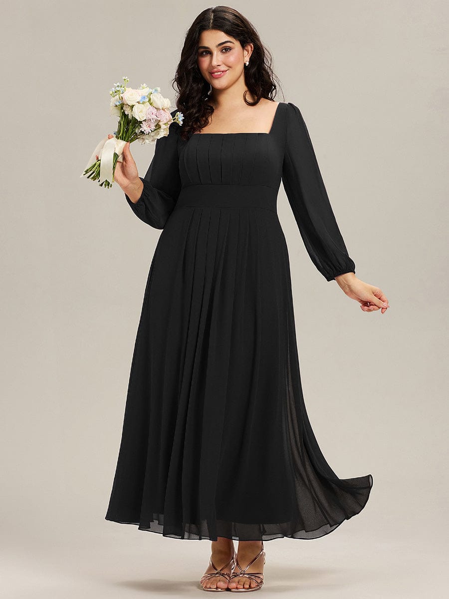 pretty LYDIA|Plus Size See-through Chiffon Lantern Sleeve Bridesmaid Dress