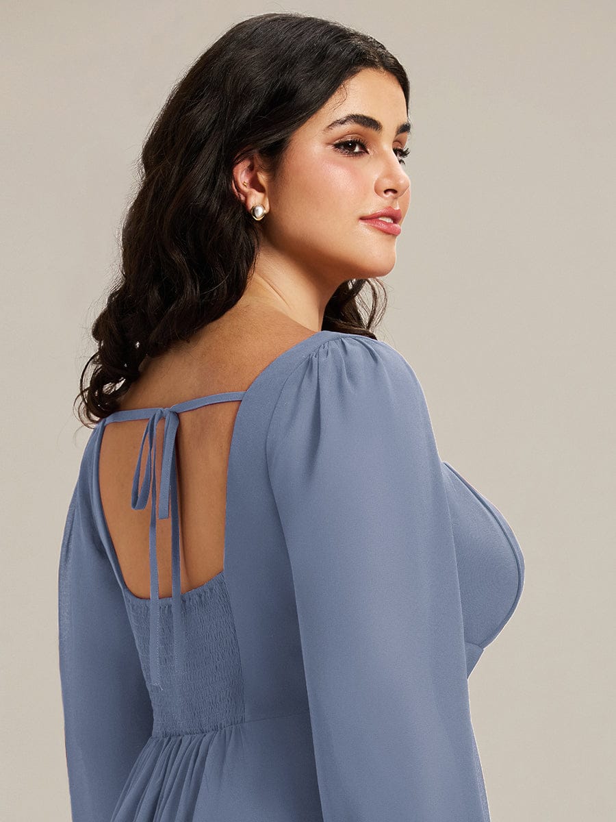 pretty LYDIA|Plus Size See-through Chiffon Lantern Sleeve Bridesmaid Dress