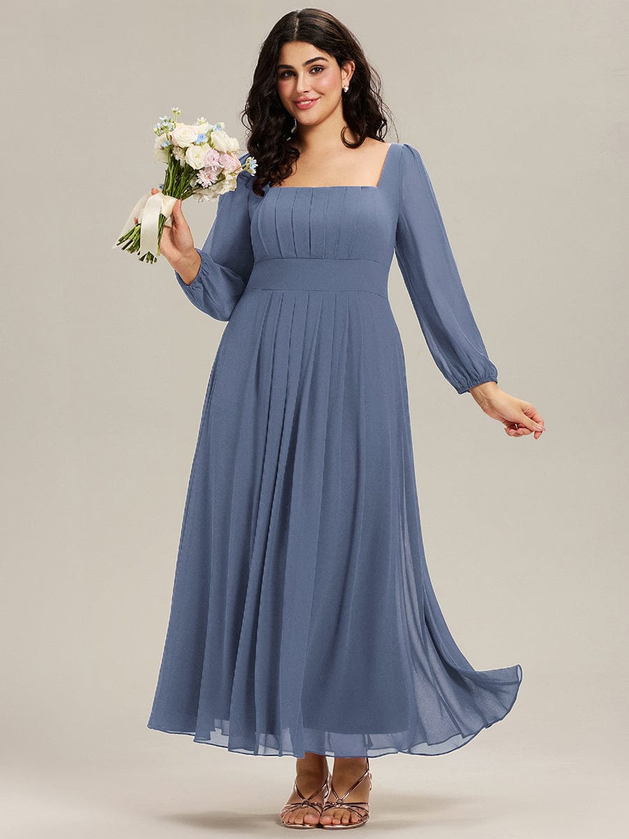 pretty LYDIA|Plus Size See-through Chiffon Lantern Sleeve Bridesmaid Dress