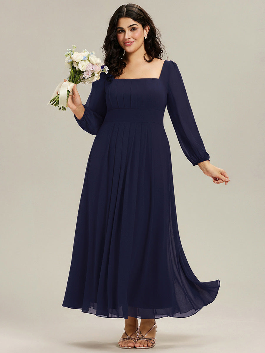 LYDIA|See-through Chiffon Lantern Sleeve Bridesmaid Dress