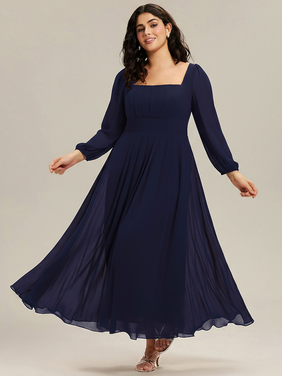 pretty LYDIA|Plus Size See-through Chiffon Lantern Sleeve Bridesmaid Dress