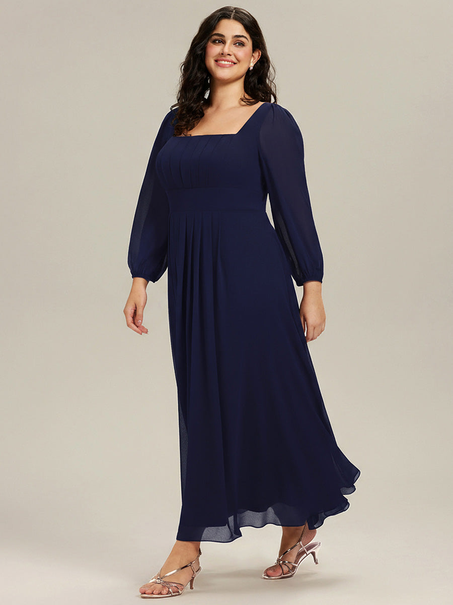 pretty LYDIA|Plus Size See-through Chiffon Lantern Sleeve Bridesmaid Dress